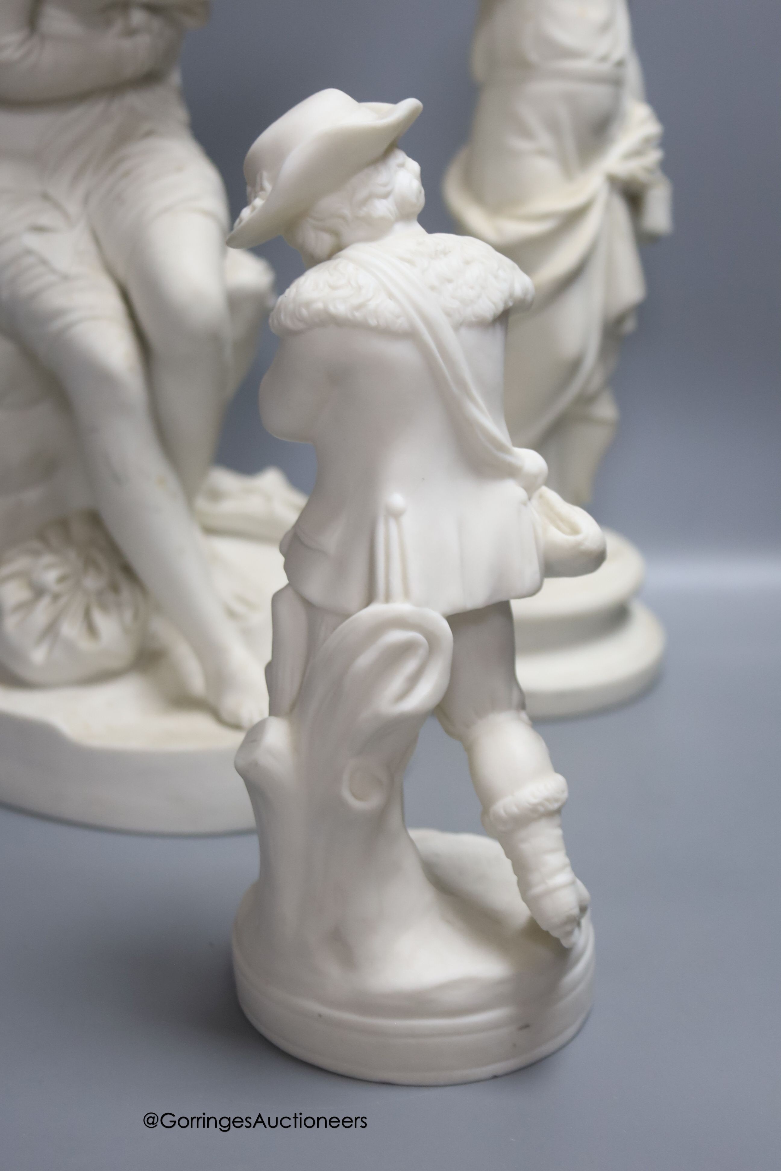 A Minton Parian Ware figure of 'Dorothea' by John Bell, bearing impressed marks to base and three other Parian figures, H 35cm (largest)